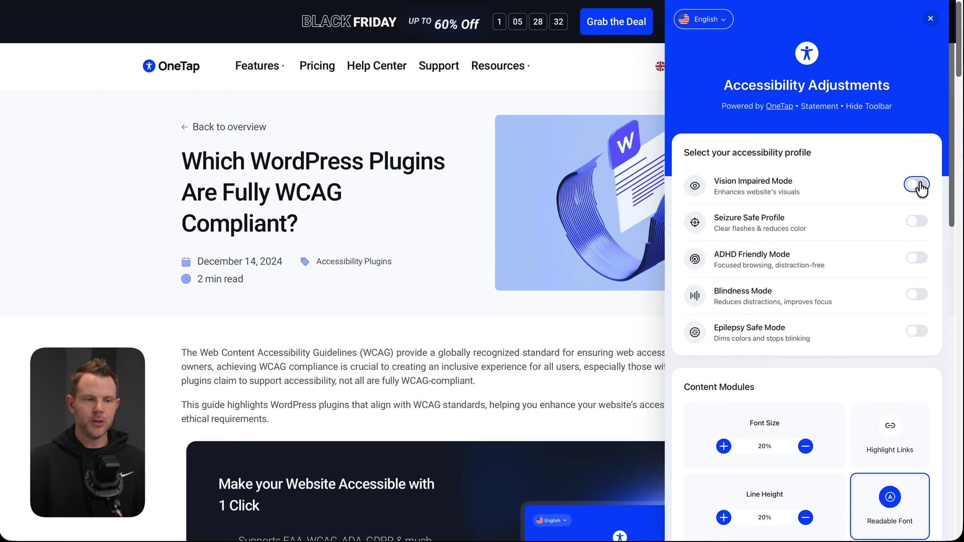 Screenshot: OneTap – Instant Website Accessibility Widget