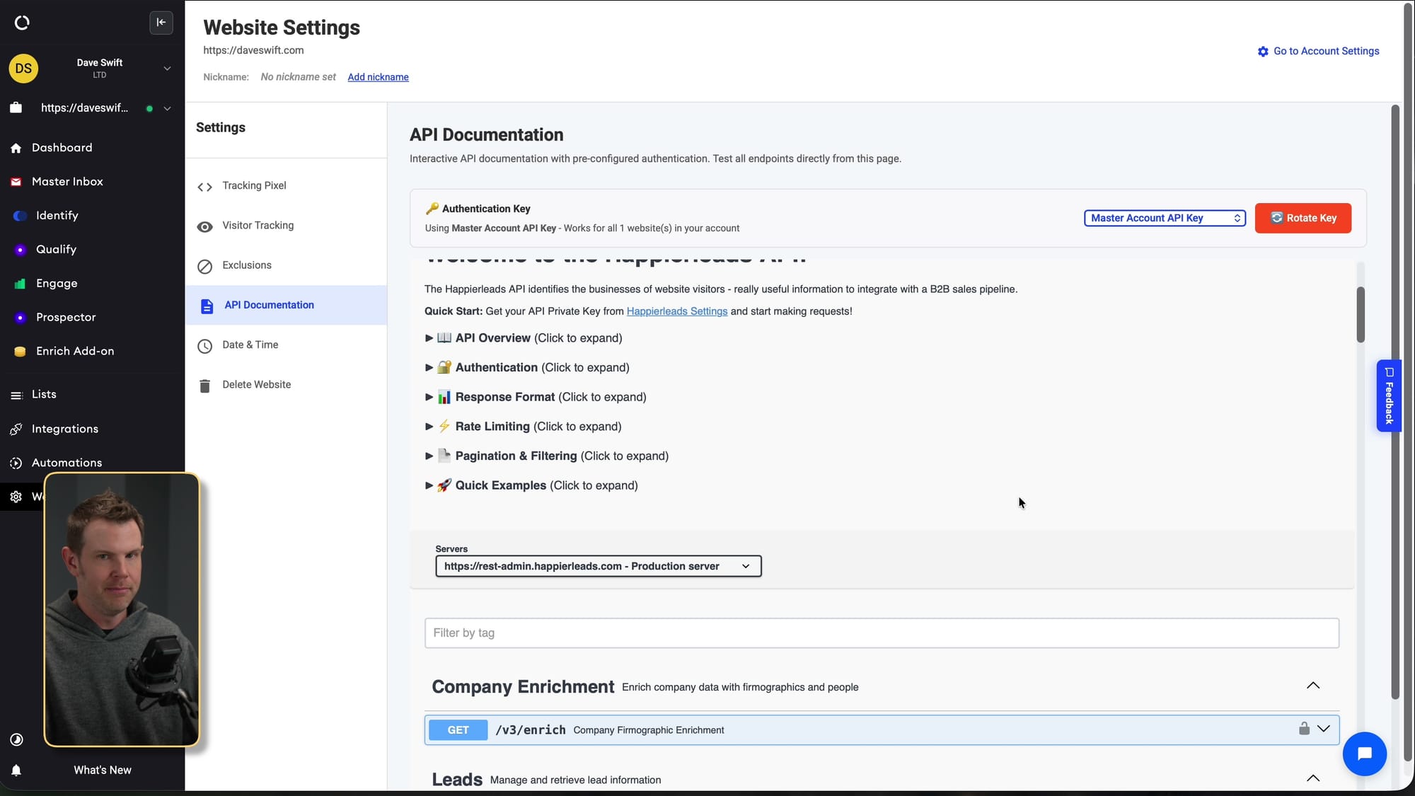 Screenshot: API documentation gives technical users more flexibility for enrichment and workflow automation.