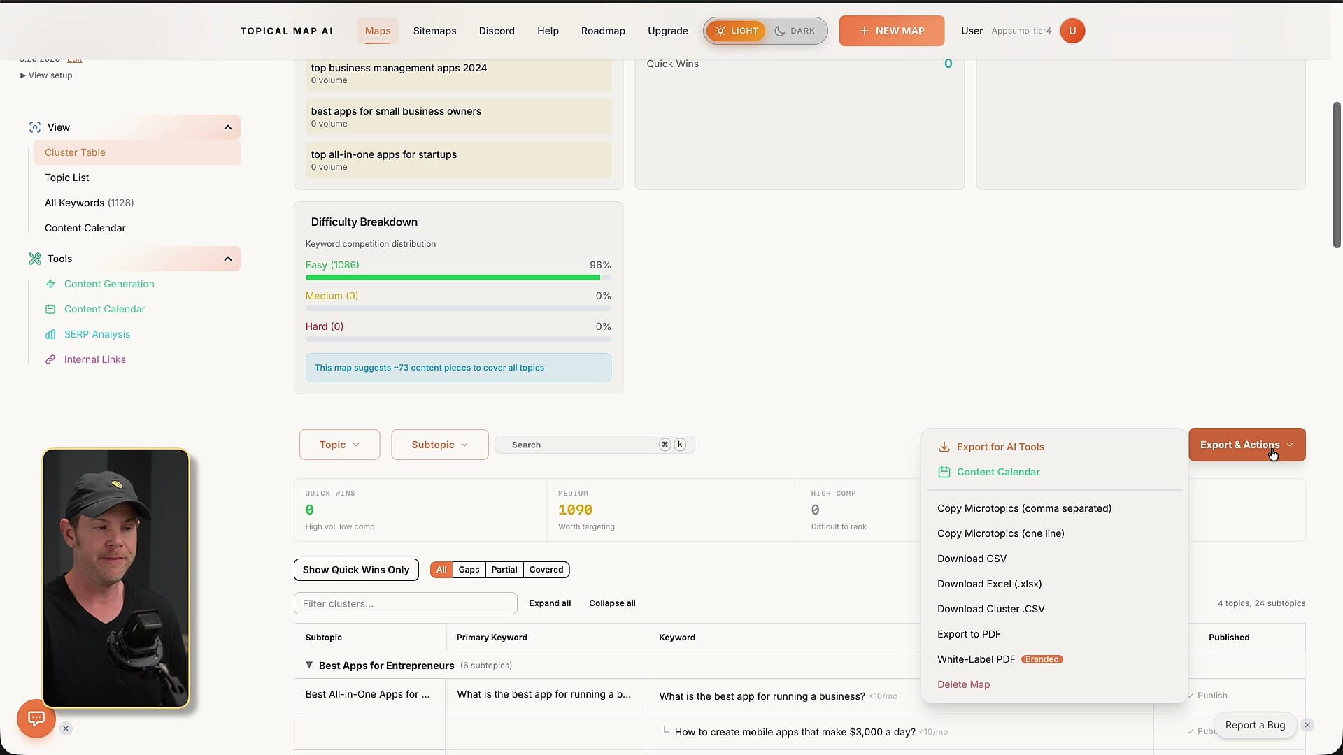 TopicalMap.ai export options for taking topical maps into other workflows