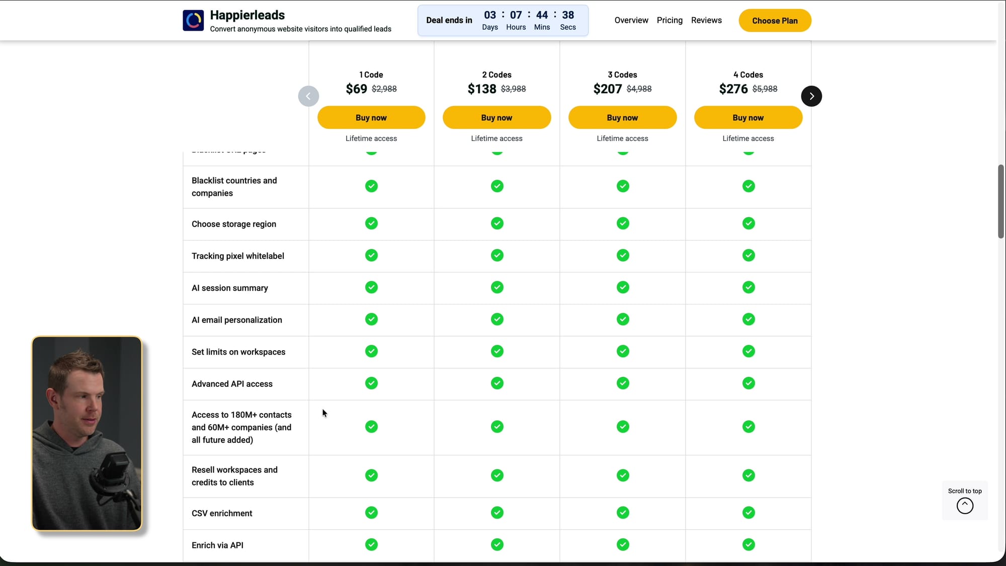 Screenshot: The AppSumo plans vary mainly by credits, which matters if you expect meaningful traffic volume.