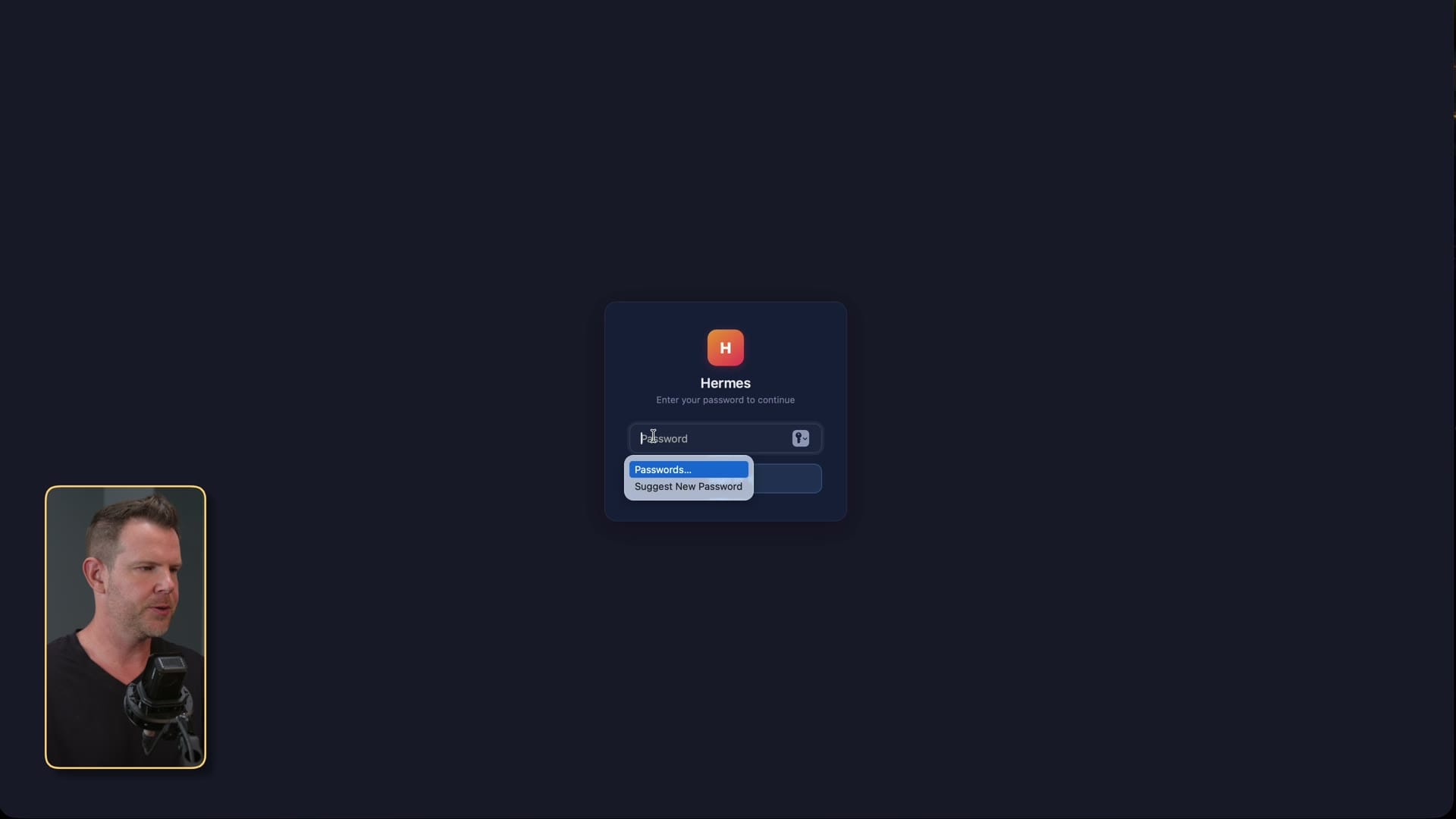 Hermes password login screen
