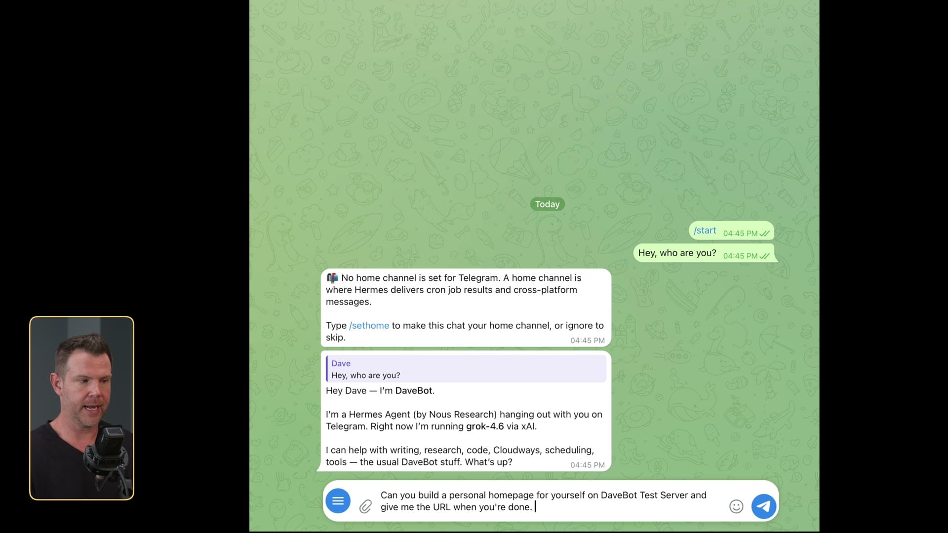 Telegram chat with DaveBot on a phone