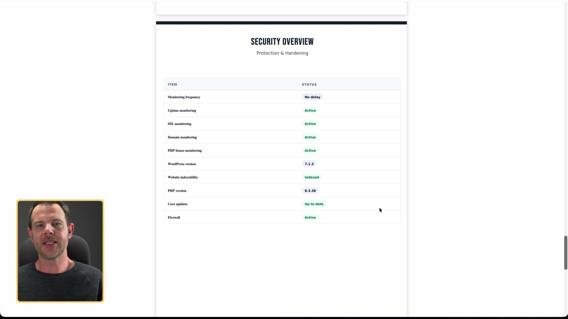Security overview page from a SiteSkite PDF client report