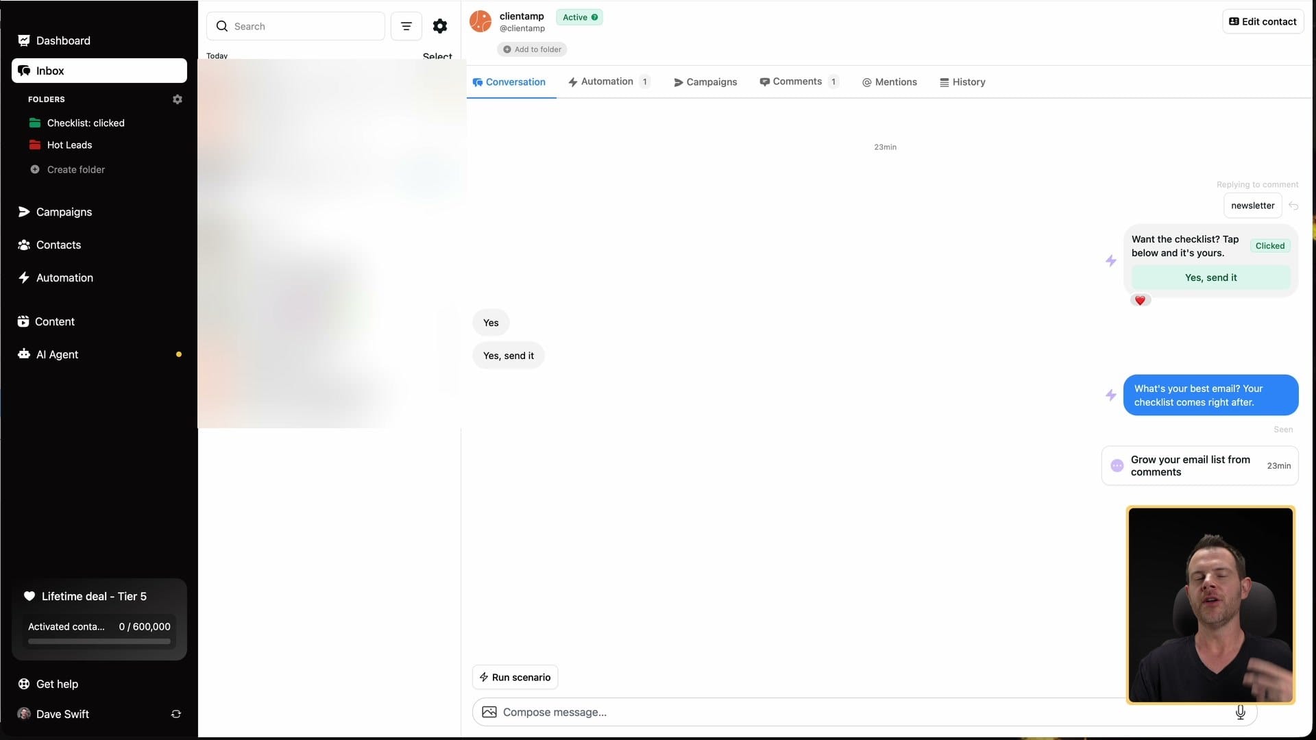 The Inrō inbox with my test thread and folders