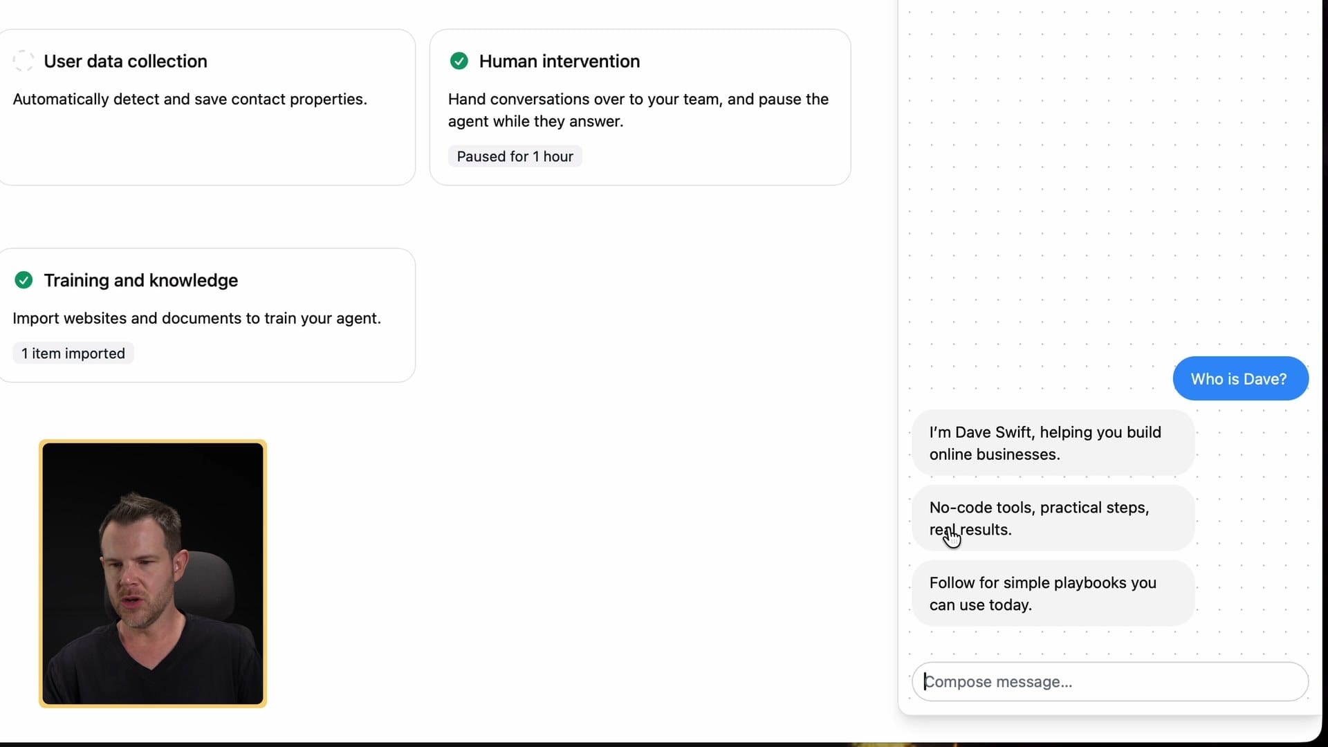 Testing the agent: "Who is Dave?"