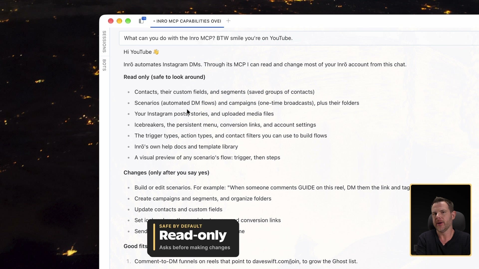 My agent on the Inrō MCP: read-only by default