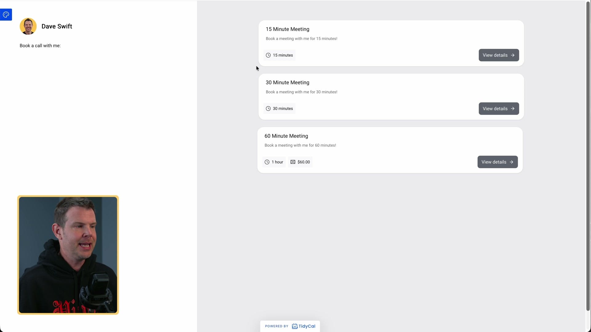 A default TidyCal booking page
