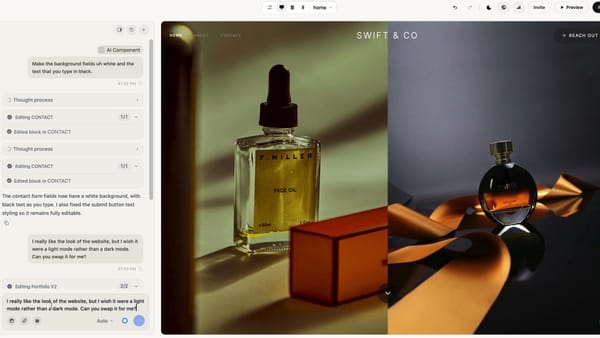 FrameKit's AI editor changing a site from dark mode to light mode